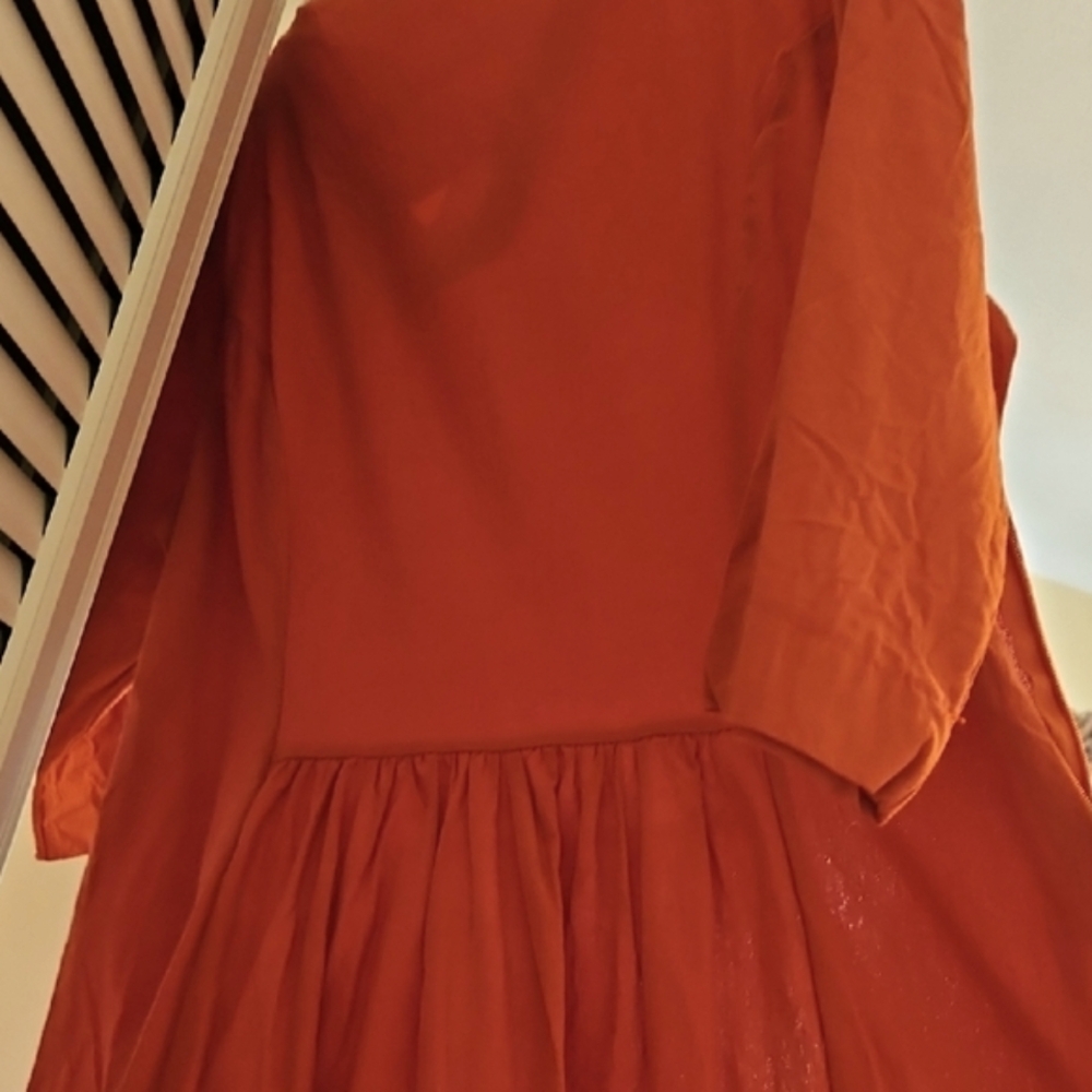 MISSLOOK Rust Orange Cotton Dress With 1/2 Sleeves And Pockets Size LARGE - Picture 11 of 11